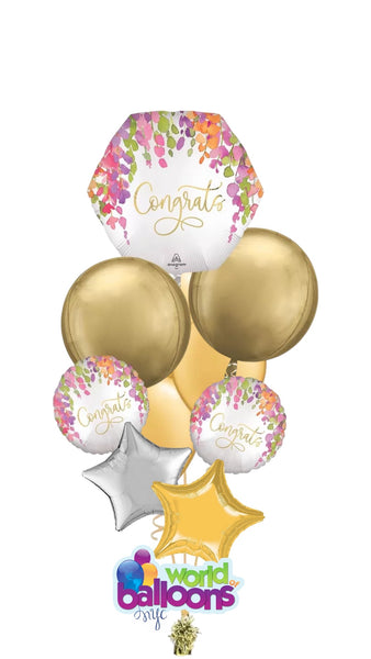 Congrats Romantic Floral Balloon Bouquet 13pcs