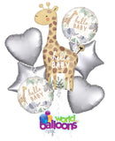 Hello Baby!!! Soft Jungle Giraffe Foil Balloon Bouquet 7pcs
