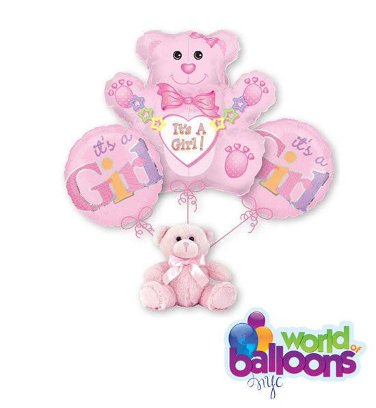 Teddy Bear Plush It's A Girl Balloon Bouquet