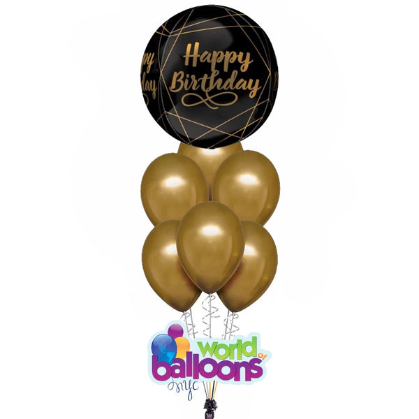 Birthday Black/Gold Bubble Balloon 7pcs.