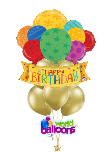 Happy Bday Colorful Balloon Banner 8pc