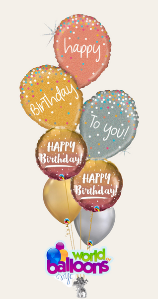 40″ Glitter Holographic Happy Birthday Balloon Bouquet