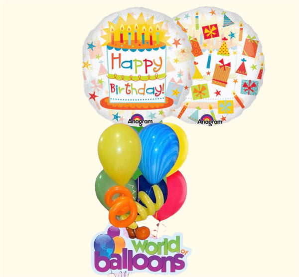 Happy Birthday cake see-threw Balloon Bouquet